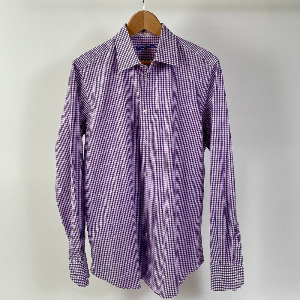 Robert Graham Purple And White Check Long Sleeve Button Up Shirt, Size M/L